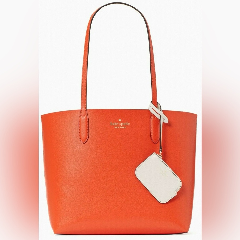 Kate Spade Ava Reversible Orange Leather Tote Pouch MSRP $359‎
